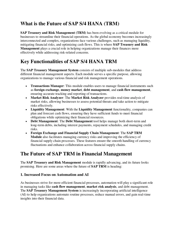 what is the future of sap s 4 hana trm