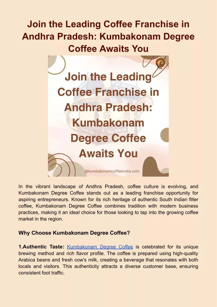 join the leading coffee franchise in andhra