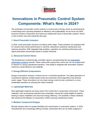 Innovations in Pneumatic Control System Components: What’s New in 2024?