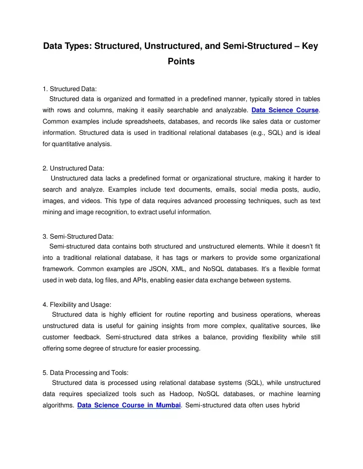 data types structured unstructured and semi