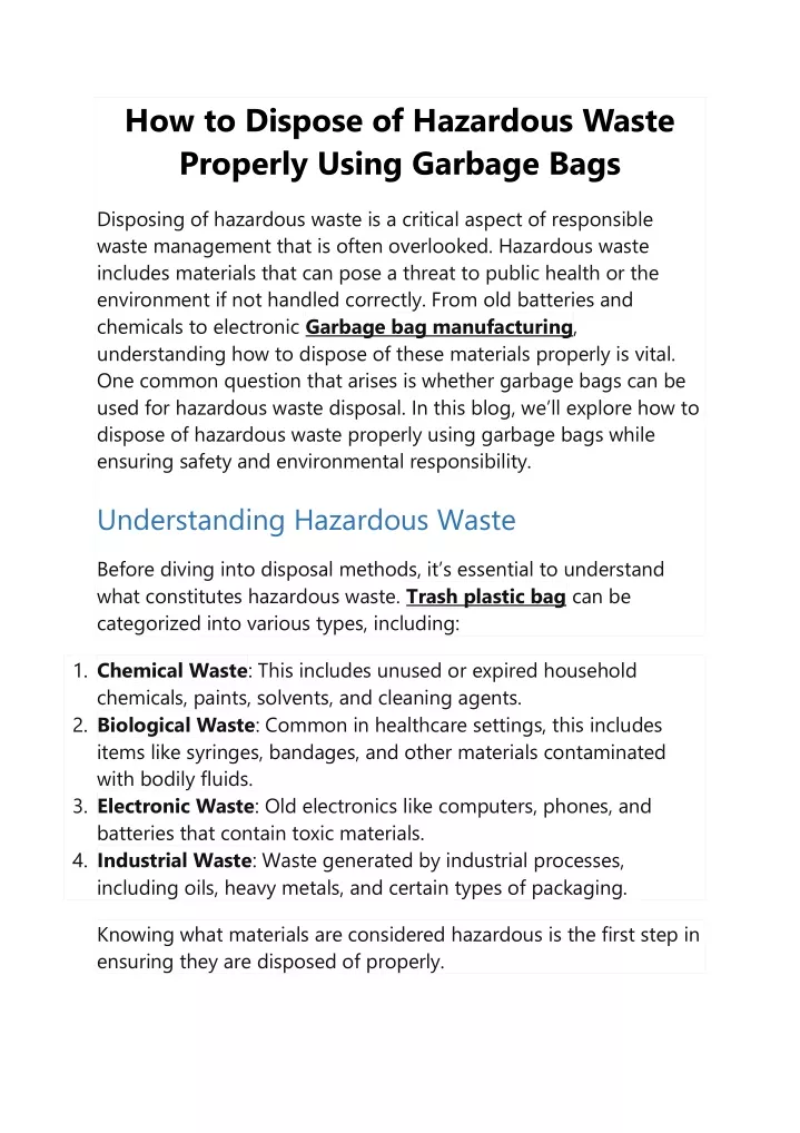 how to dispose of hazardous waste properly using