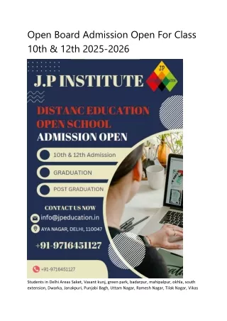 Open Board Admission Open For Class 10th & 12th 2025-2026