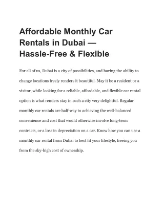 Affordable Monthly Car Rentals in Dubai