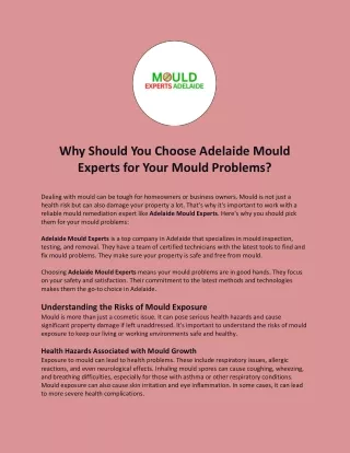 Why Should You Choose Adelaide Mould Experts for Your Mould Problems?