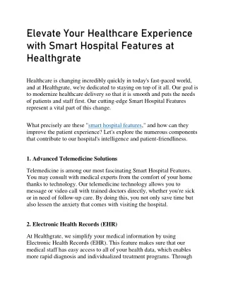 Elevate Your Healthcare Experience with Smart Hospital Features at Healthgrate