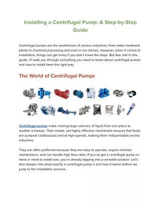 Installing a Centrifugal Pump: A Step-by-Step Guide