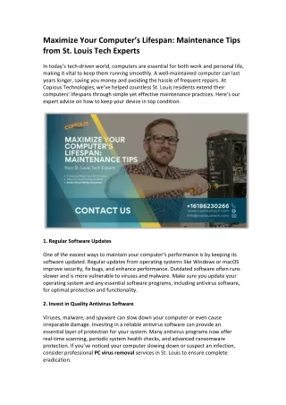Maximize Your Computer’s Lifespan Maintenance Tips from St. Louis Tech Experts