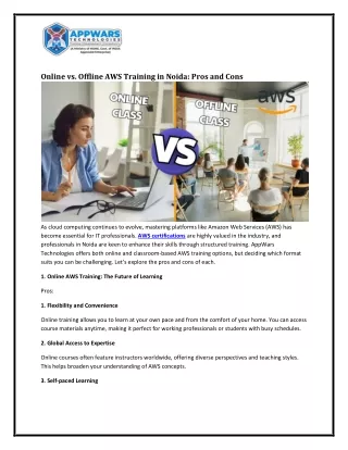 Online vs. Offline AWS Training in Noida Pros and Cons