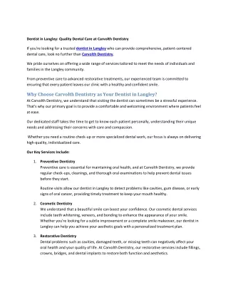 Dentist in Langley Quality Dental Care at Carvolth Dentistry