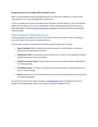 Emergency Dental Care in Langley What You Need to Know