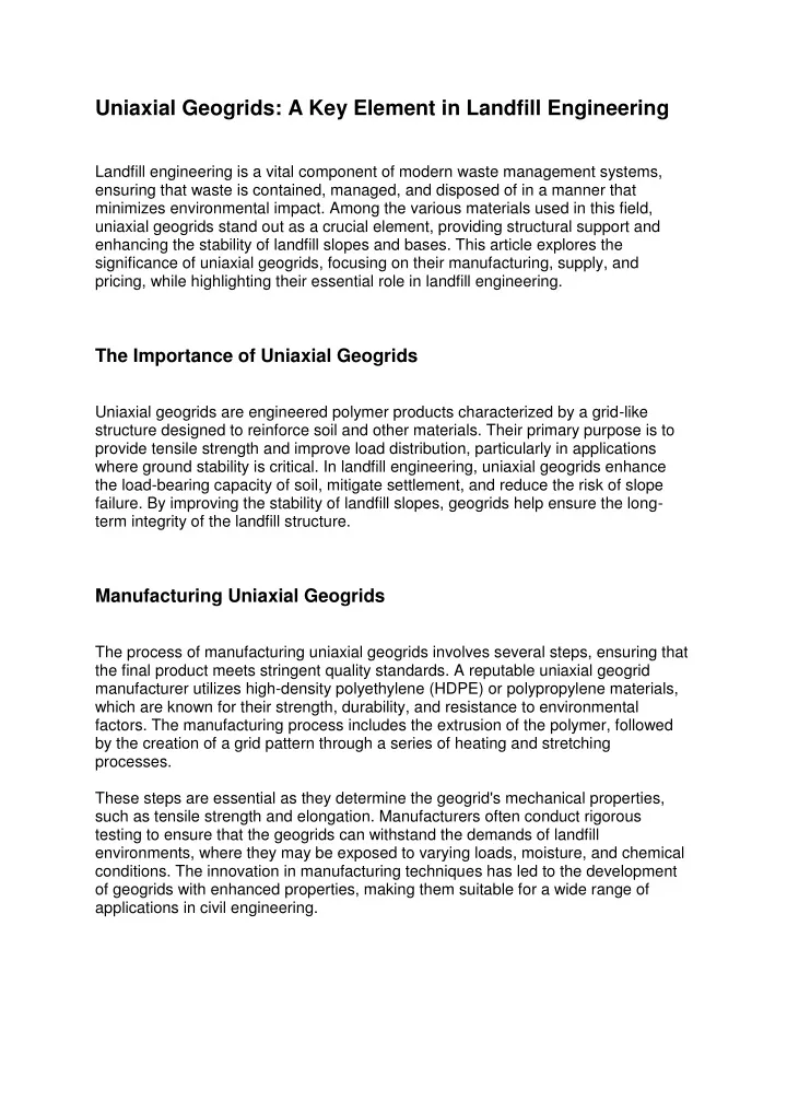 uniaxial geogrids a key element in landfill