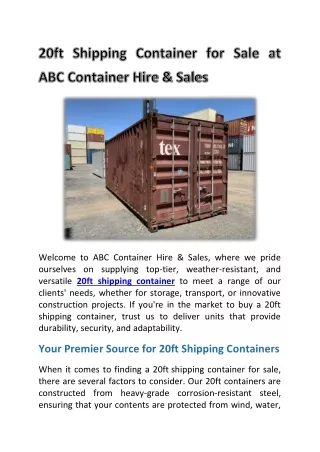 20ft Shipping Container for Sale