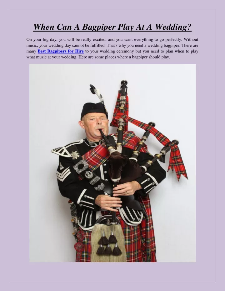 when can a bagpiper play at a wedding