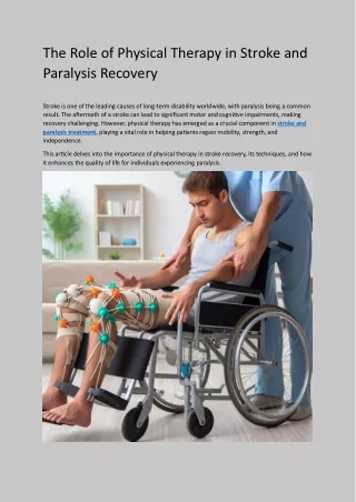 The Role of Physical Therapy in Stroke and Paralysis Recovery