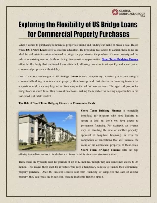 Exploring the Flexibility of US Bridge Loans for Commercial Property Purchases