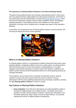 the importance of igaming platform solutions