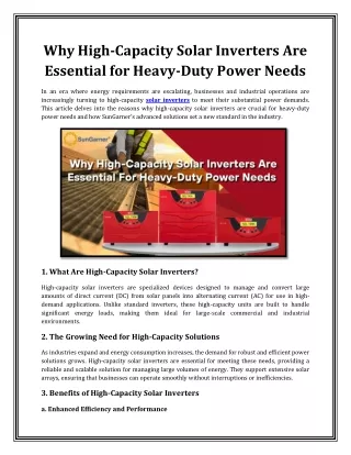 Why High-Capacity Solar Inverters Are Essential for Heavy-Duty Power Needs