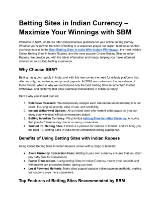 Betting Sites in Indian Currency – Maximize Your Winnings with SBM