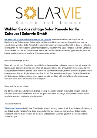 Wählen Sie das richtige Solar Paneele für Ihr Zuhause  Solarvie GmbH