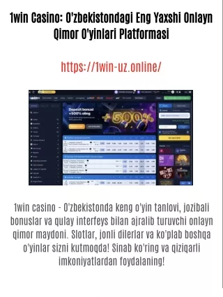 1win Casino: O'zbekistondagi Eng Yaxshi Onlayn Qimor O'yinlari Platformasi