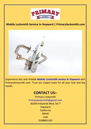 Mobile Locksmith Service In Hayward  Primarylocksmith.com