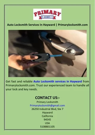 Auto Locksmith Services In Hayward  Primarylocksmith.com