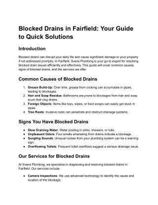 blocked drains in fairfield your guide to quick
