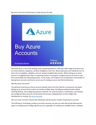 Buy Azure Accounts Verified Azure Credit Account For Sale