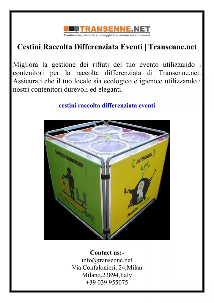 cestini raccolta differenziata eventi transenne