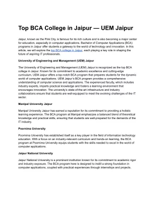 Top BCA College in Jaipur — UEM Jaipur