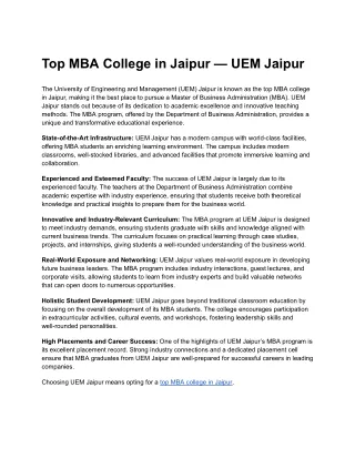 Top MBA College in Jaipur — UEM Jaipur