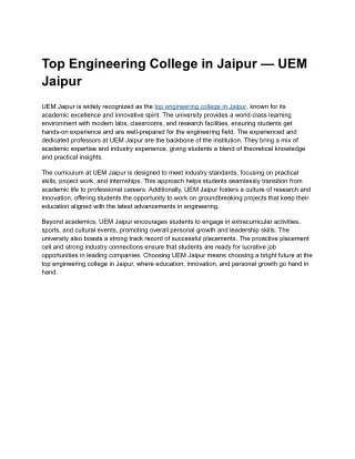 Top Engineering College in Jaipur — UEM Jaipur