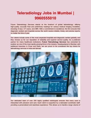 Teleradiology Jobs in Mumbai _ 9960555010