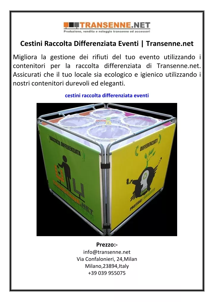 cestini raccolta differenziata eventi transenne