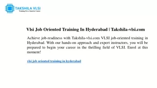vlsi job oriented training in hyderabad takshila