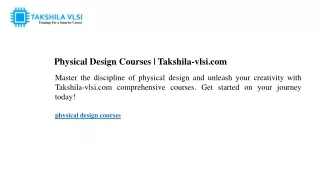 physical design courses takshila vlsi com