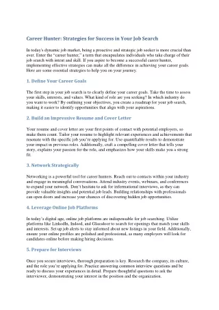 career hunter strategies for success in your
