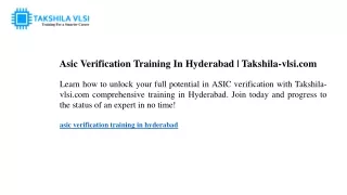 asic verification training in hyderabad takshila