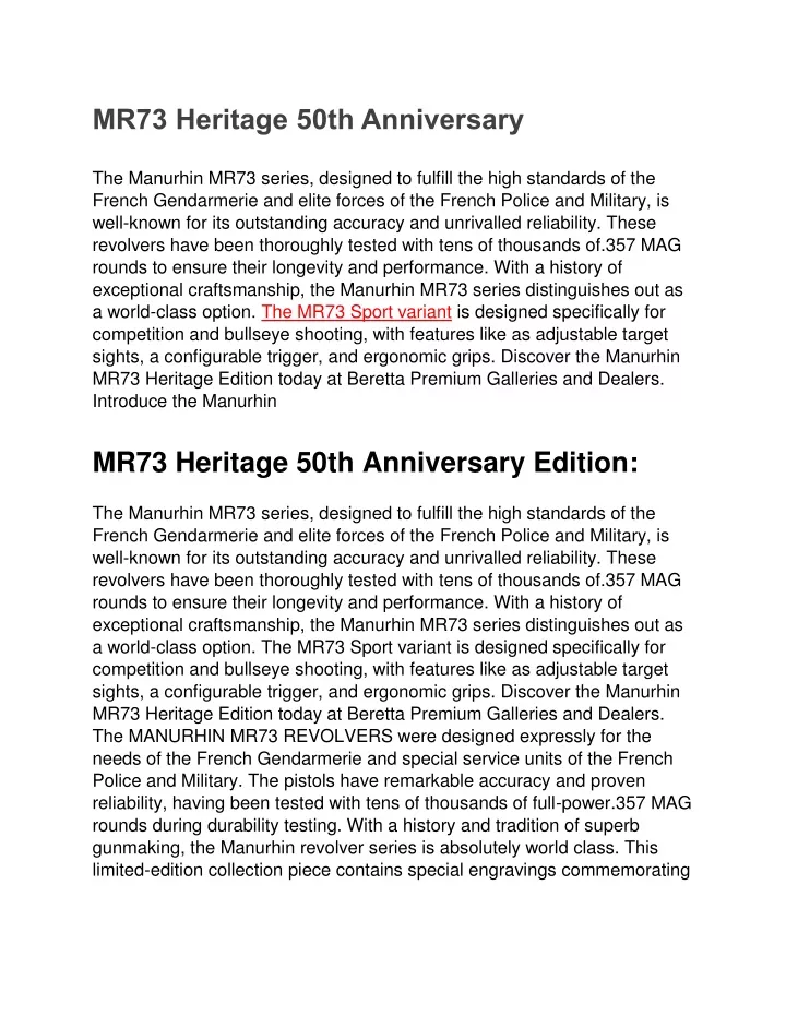 mr73 heritage 50th anniversary