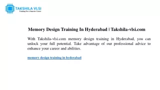 memory design training in hyderabad takshila vlsi
