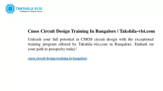 cmos circuit design training in bangalore