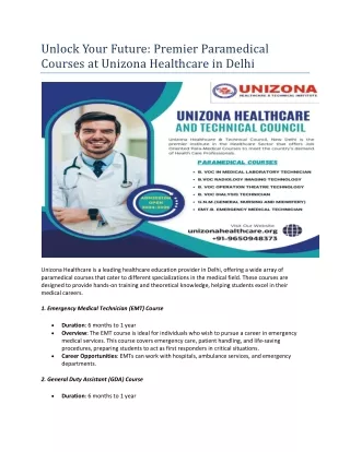 Unlock Your Future Premier Paramedical Courses at Unizona Healthcare in Delhi