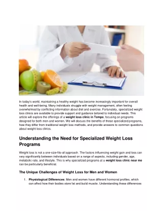 Specialized Weight Loss Clinic in Tempe with Male and Female Programs