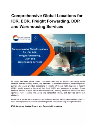 Comprehensive Global Locations for IOR, EOR, Freight Forwarding, DDP, and Warehousing Services