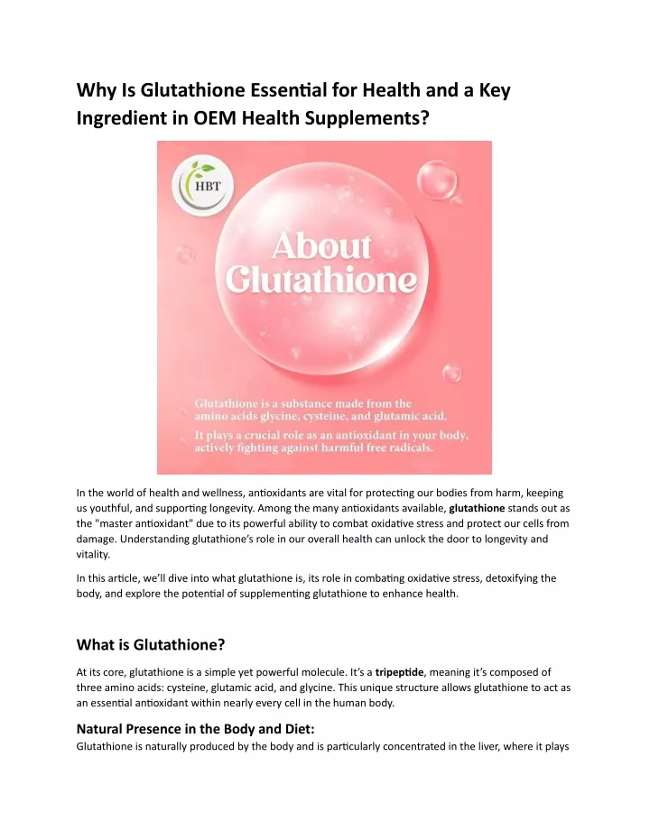 why is glutathione essential for health