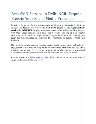 Best SMO Service in Delhi NCR: Zeqons – Elevate Your Social Media Presence