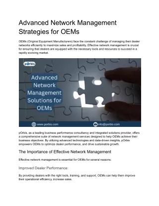 Advanced Network Management Strategies for OEMs