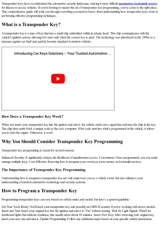 **How to Perform Transponder Key Programming Like a Pro**