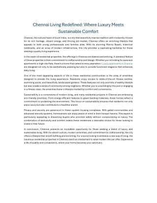 Chennai Living Redefined Where Luxury Meets Sustainable Comfort