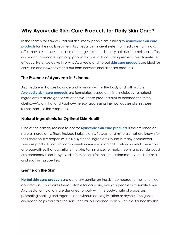 why ayurvedic skin care products for daily skin